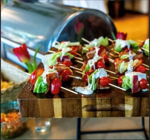 Wedge salad skewers with lettuce tomato bacon and dressing